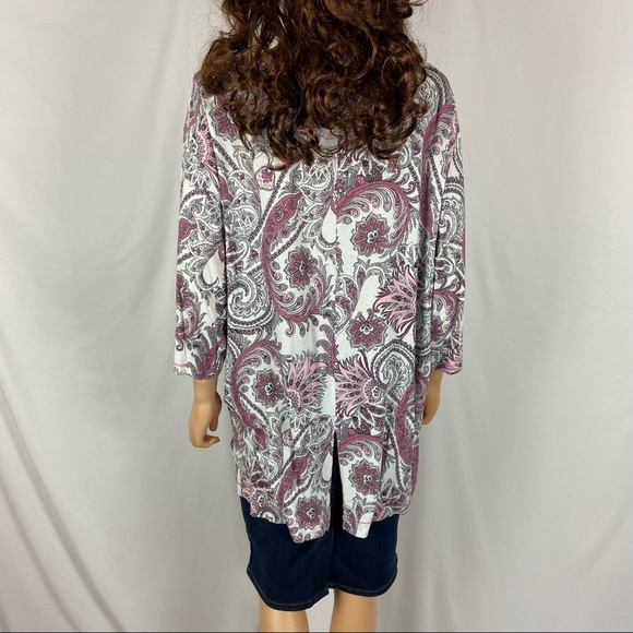 Tahari White Pink Patterned 3/4 Sleeve Blouse - Picture 4 of 6
